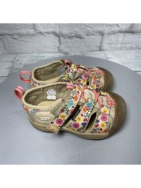 KEEN Newport H2 Sandals Kids Size 7C Tan Floral Water Shoes Hiking Outdoor Sport